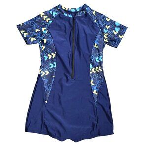 NWOT | Navy Blue Zip-Up Short Sleeve Modest One-Piece Swimsuit | X-Large